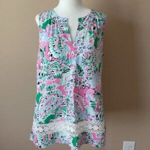 Crown & Ivy Mint Multi Icon Peasant Top Size S